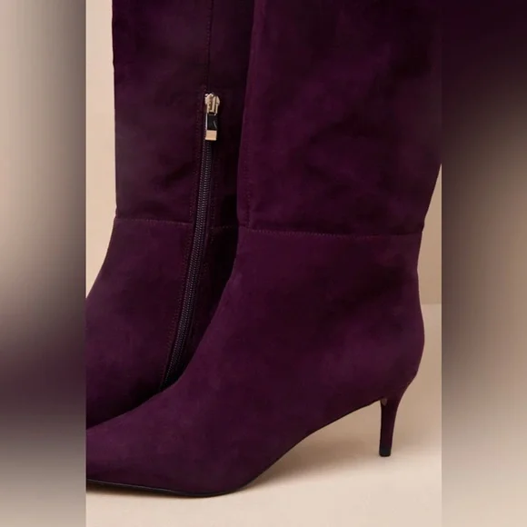 NWOT Eggplant Suede Pointed-Toe Over-the-Knee Boots - Picture 4 of 5